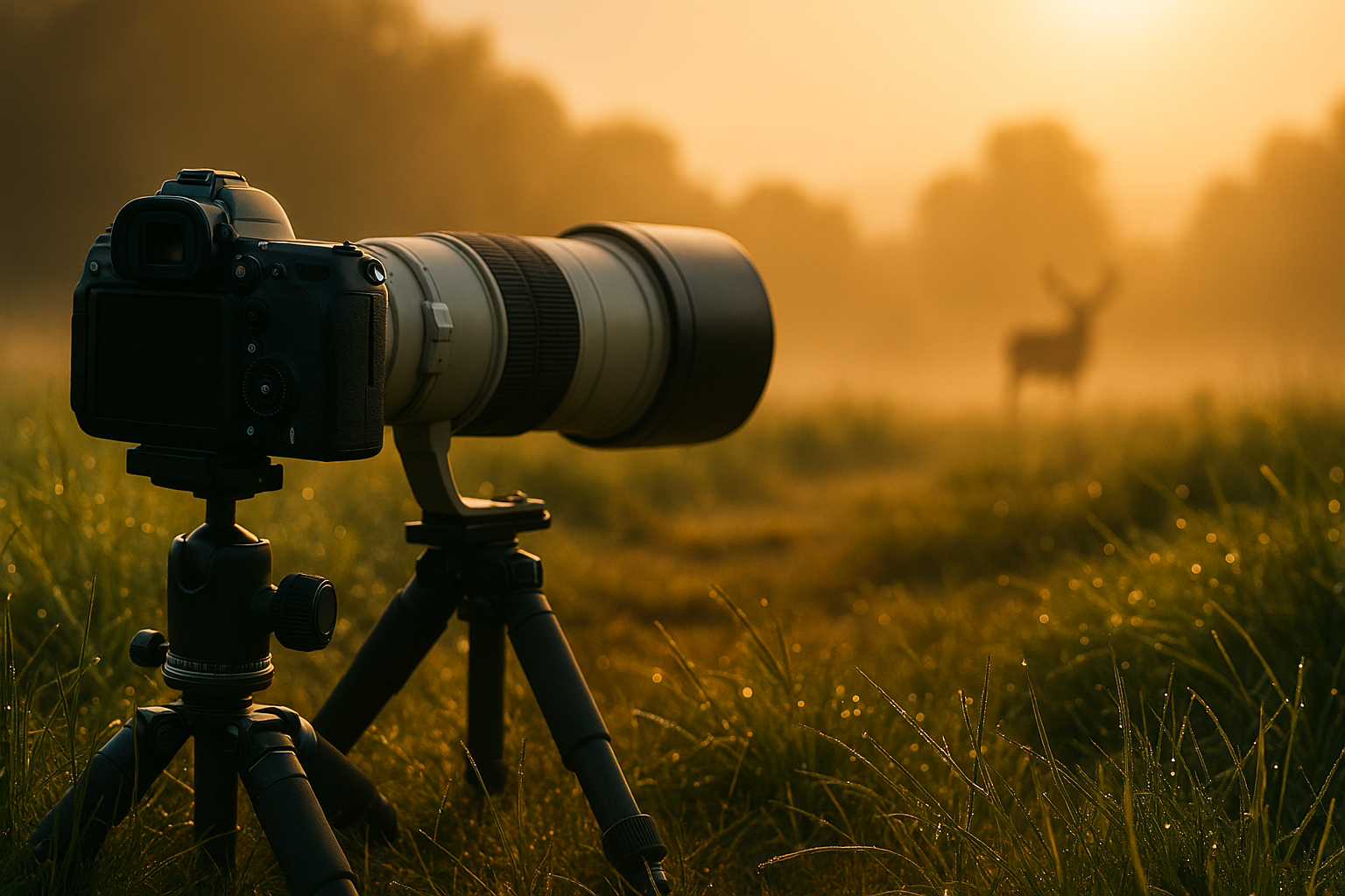 Photographer with telephoto lens in nature